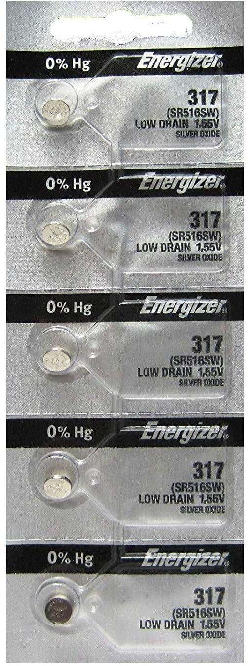 Energizer 317 Button Cell Silver Oxide SR516SW Watch Battery Pack of 5 Batteries