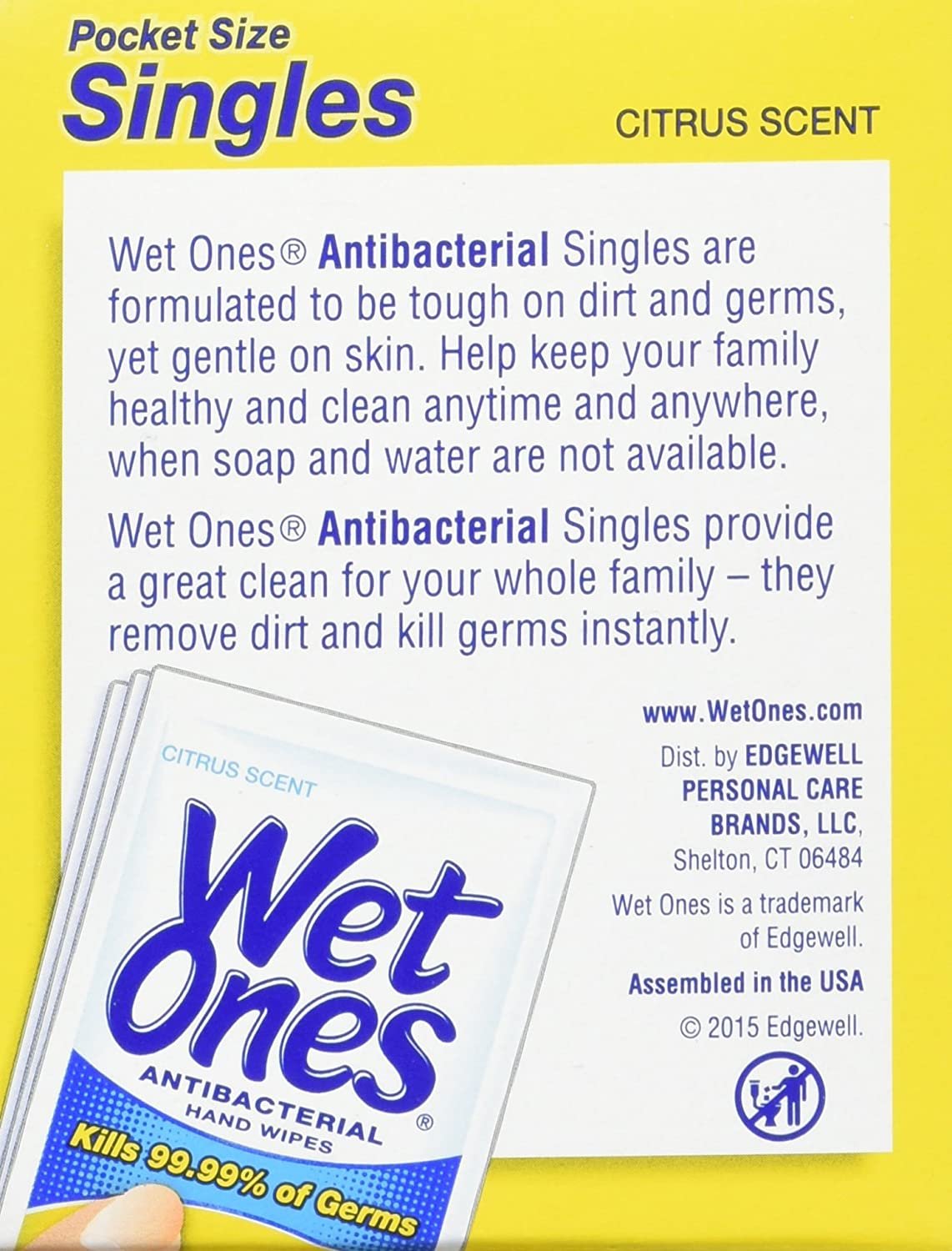 Wet Ones Antibacterial Towelette Singles, Citrus Scent, 24 Ea, (Pack of 6)