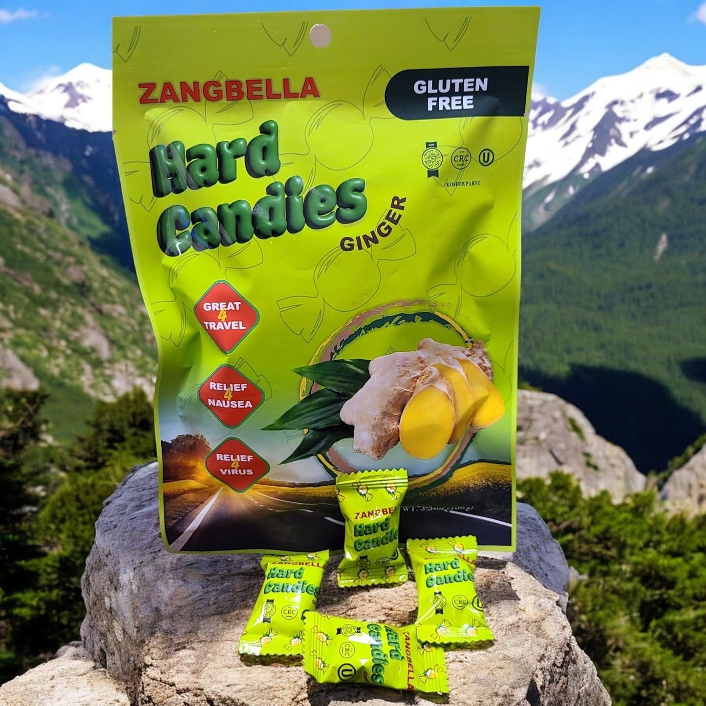 ZANGBELLA Ginger Hard Candy - Relief Nausea, Motion Sickness, Upset Stomach, Individually Wrapped (2 Pack)