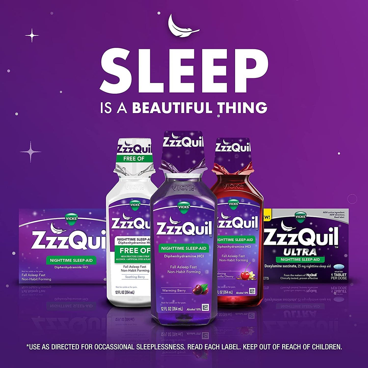 ZzzQuil, Nighttime Sleep Aid Liquid, 50 mg Diphenhydramine HCl, No.1 Sleep-Aid Brand, Warming Berry Flavor, Non-Habit Forming, 12 FL OZ Twin Pack