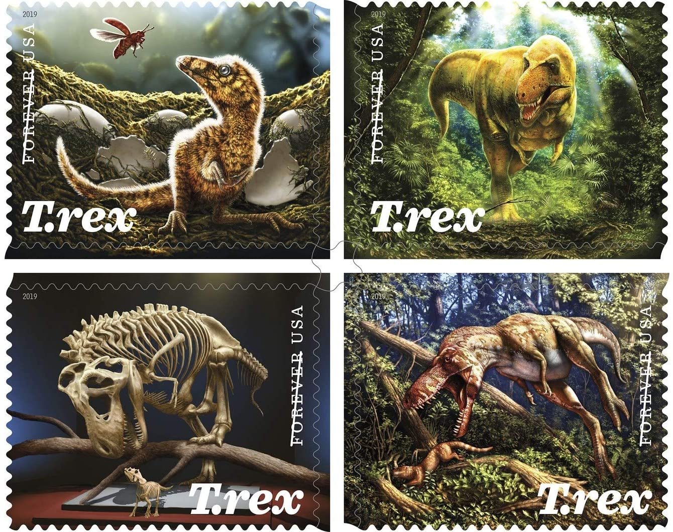 Tyrannosaurus Rex (T Rex) Sheet of 16 Forever First Class US Postage Stamps Prehistoric Dinosaur (16 stamps)