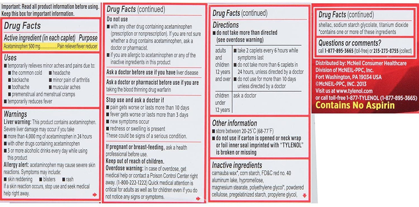 TYLENOL Extra Strength Acetaminophen 500 mg Caplets 24 each