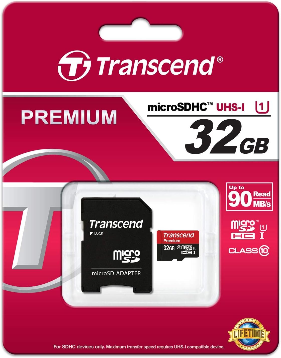 Transcend 32GB microSDHC Class10 Uhs-1 Memory Card with Adapter 60 MB/S (TS32GUSDU1)