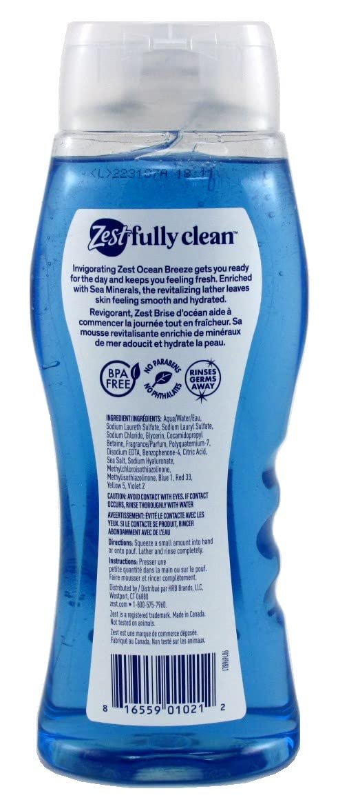 Zest Body Wash Ocean Breeze Invigorating 18 Ounce (532ml) (Pack of 2)