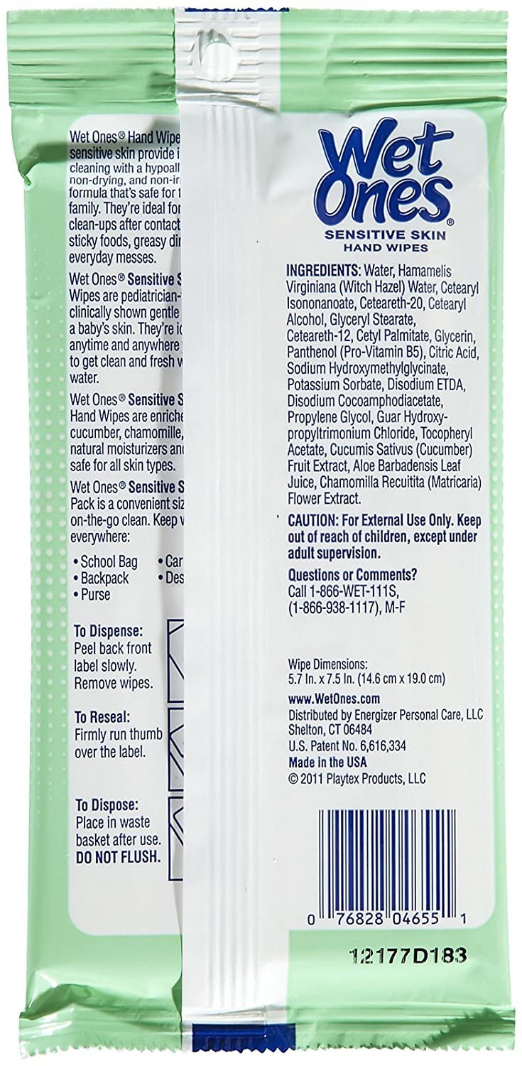 Wet Ones Sensitive Skin Hand and Face Moist Wipes, Travel - 15 ct - 3 pk