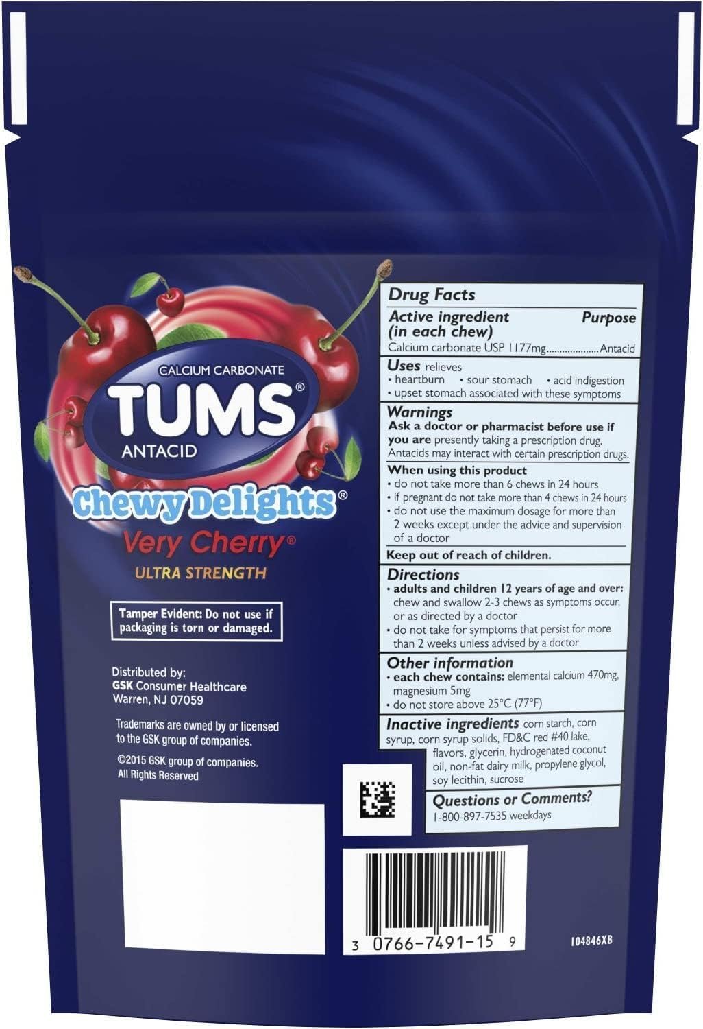 Tums Chewy Delights, Very Cherry 32 ea Pack of 4 by TUMS