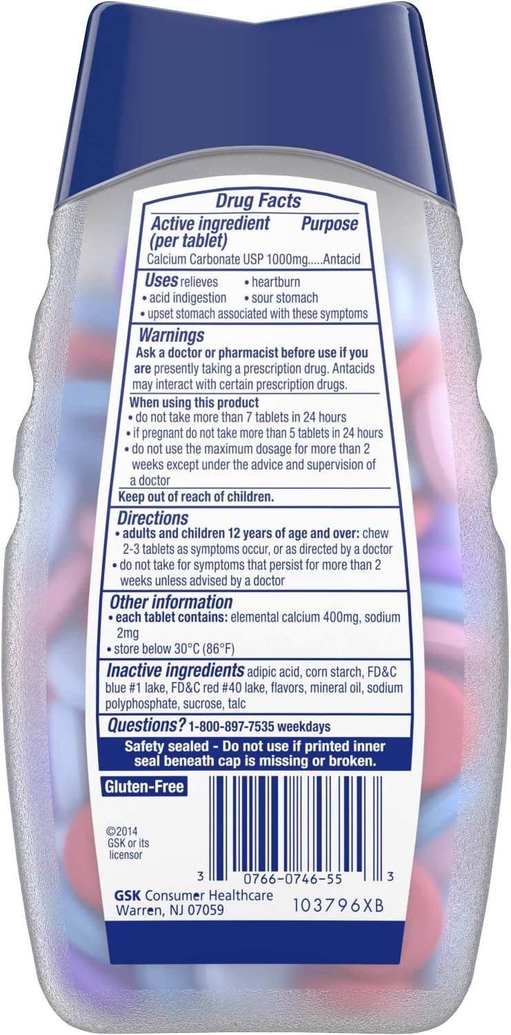 TUMS Ultra Strength Chewable Antacid Tablets for Heartburn Relief and Acid Indigestion Relief, Assorted Berries - 160 Count