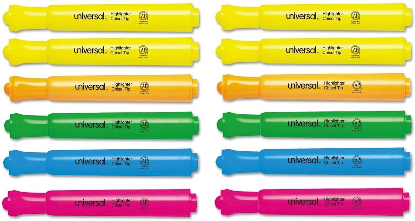 Universal 08860 Desk Highlighter, Chisel Tip, Fluorescent Colors, 5/Set