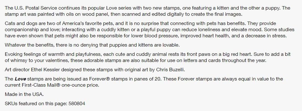 USPS Love 2023 (5 Sheets of 20) Forever Postage Stamps US Postal First Class Valentine Dog Cat Puppy Kitten Pet Wedding Celebration Engagement Invitation Anniversary Romance Party