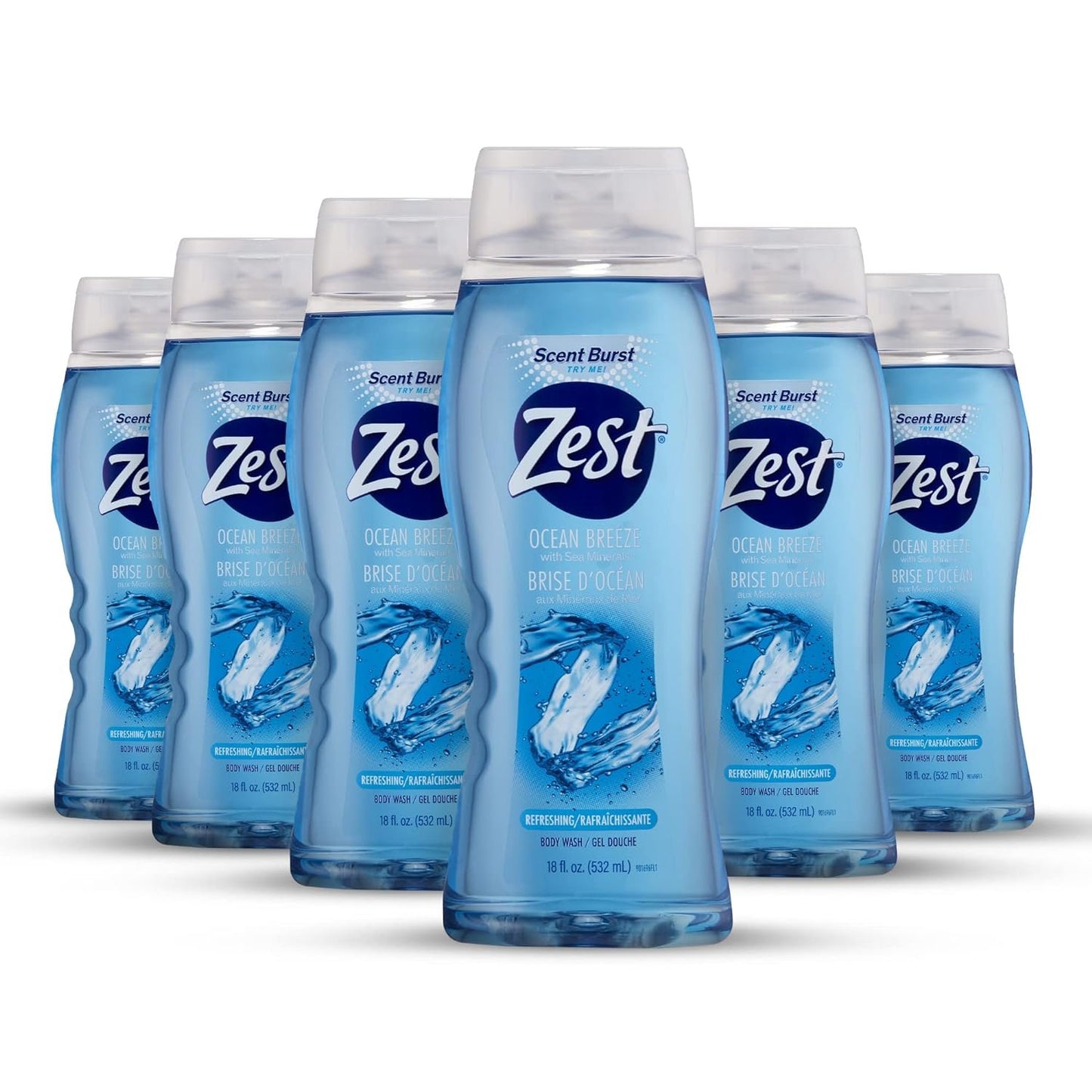 Zest Ocean Breeze Body Wash - Enriched with Sea Minerals - Rich Lathering Cleansing Body Wash Leaves Your Skin Feeling Smooth and Moisturized With an Invigorating Scent, 18 Fl Oz (Pack of 6)