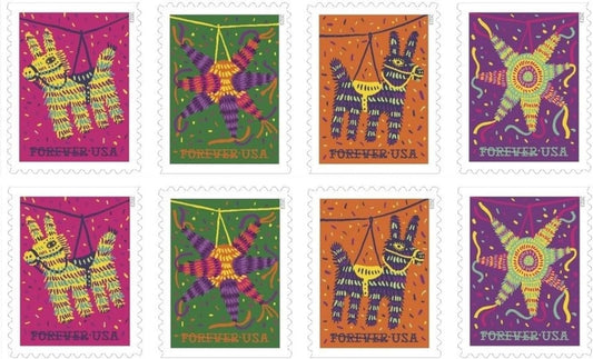 USPS Pinatas (8 pack) Forever Postage Stamps Celebrate Hispanic Heritage Latino Festive Celebration Party 2023 Scott #5812-5815