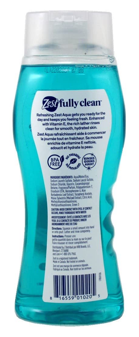 Zest Body Wash Aqua with Vitamin-E Hydrating 18 Ounce (Pack of 3)