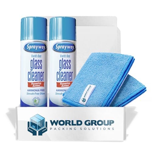 World Group Packing Solutions Glass Cleaner Foam, Foaming Action & Spray, 19oz - 2 Pack - Clean Fresh Scent - Bundled With 2 Microfiber Rags