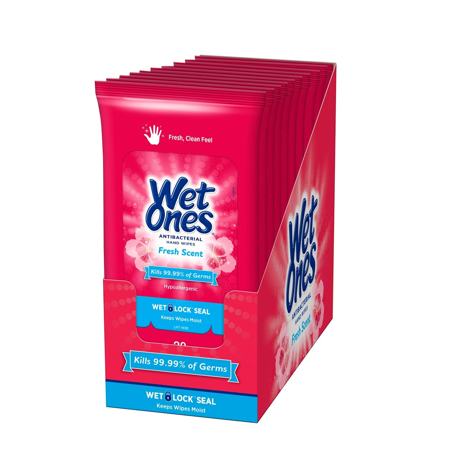 Wet Ones Antibacterial Hand Wipes, Fresh Scent Wipes | Travel Wipes Case, Antibacterial Wipes | 20 ct. Travel Size Wipes (30 pack)