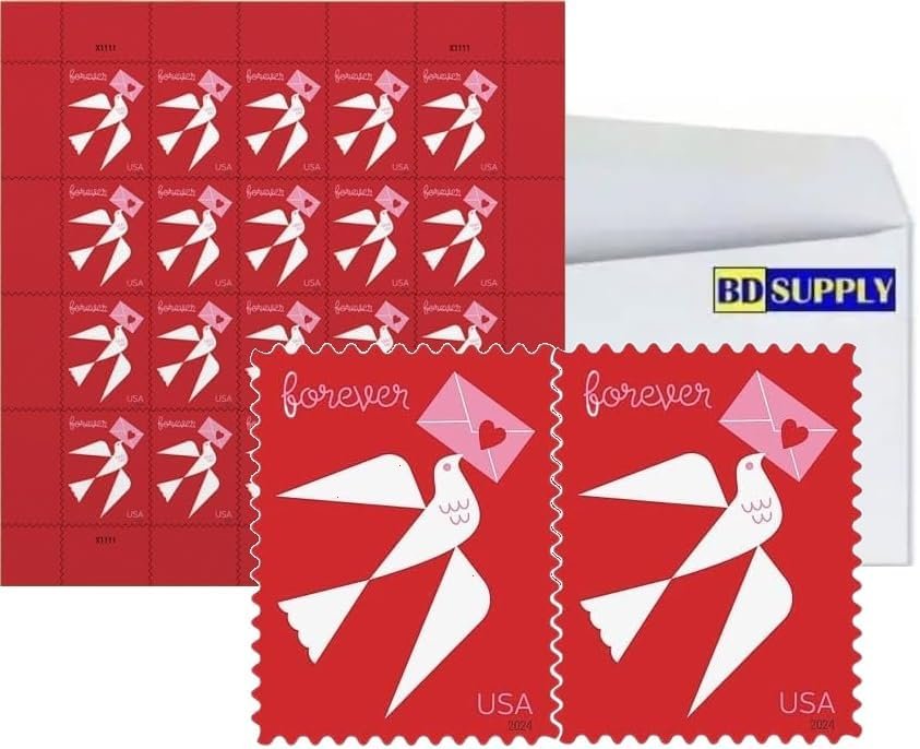 USPS Love 2024 Forever Postage Stamps, Plus Free BD Supply Envelope (100)