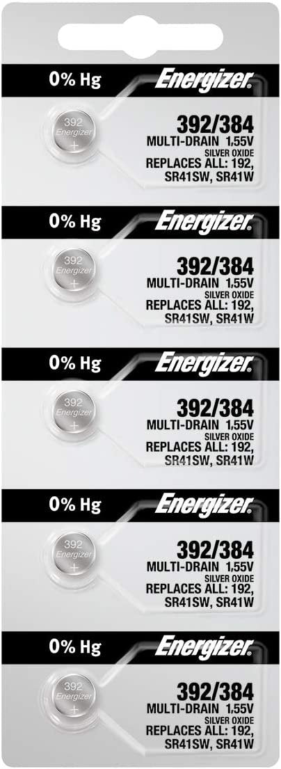 Energizer 392 / 384 (192, SR41SW, SR41W) Silver Oxide Watch Battery. On Tear Strip