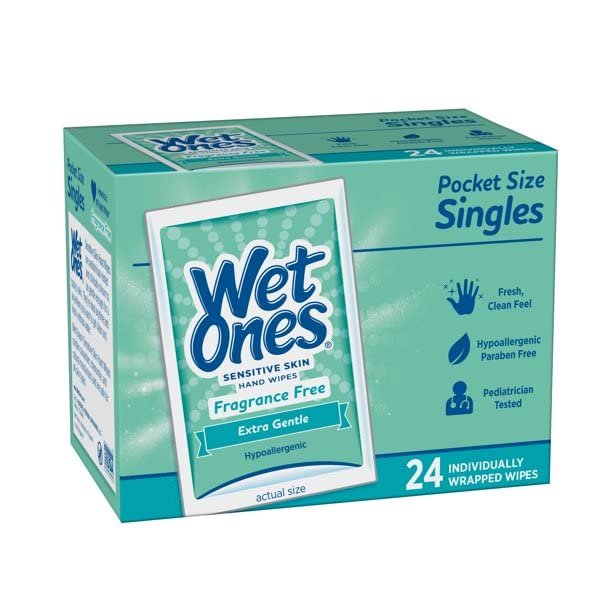 WET ONES Sensitive Skin Hand Wipes, Singles Extra Gentle Fragrance & Alcohol Free 24 ea