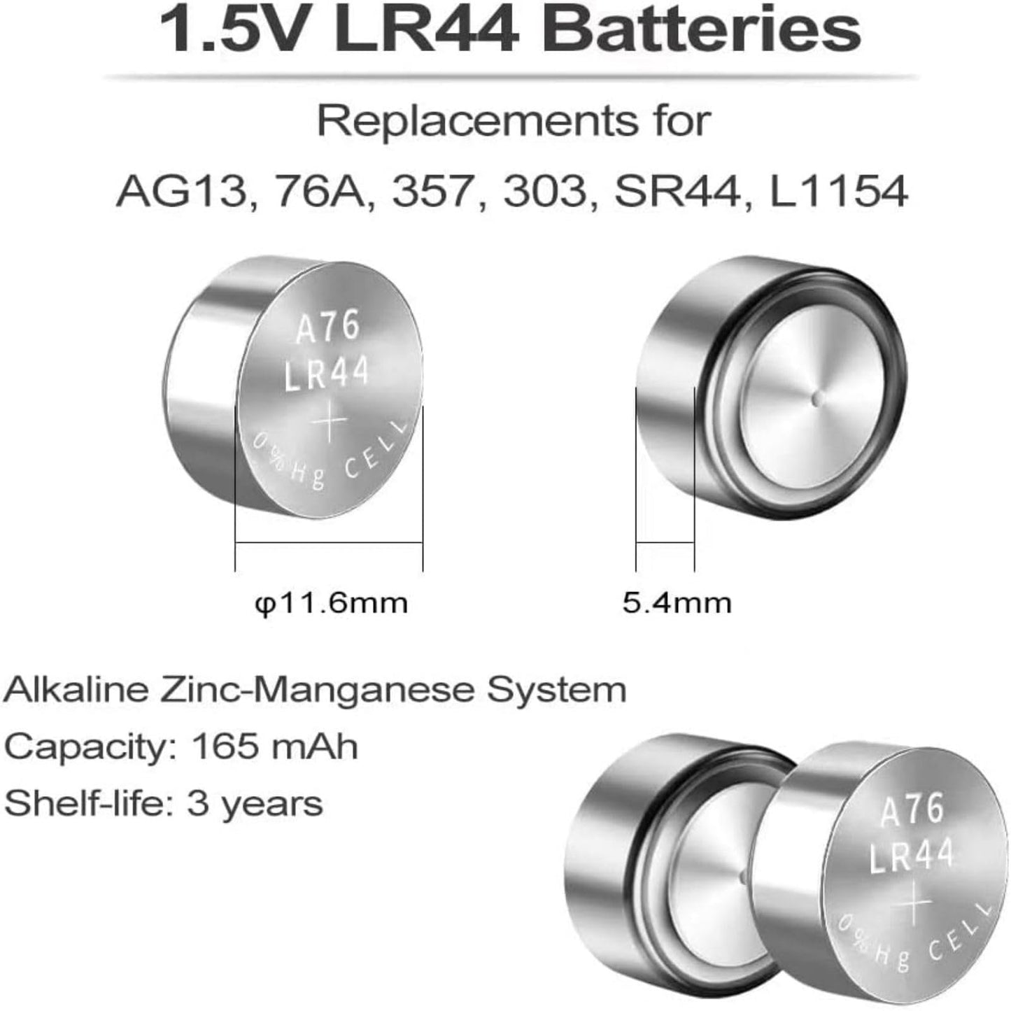 Veenajo AG13 357 303 SR44 1.5V Button Coin Cell Batteries LR44 Battery 10 Counts
