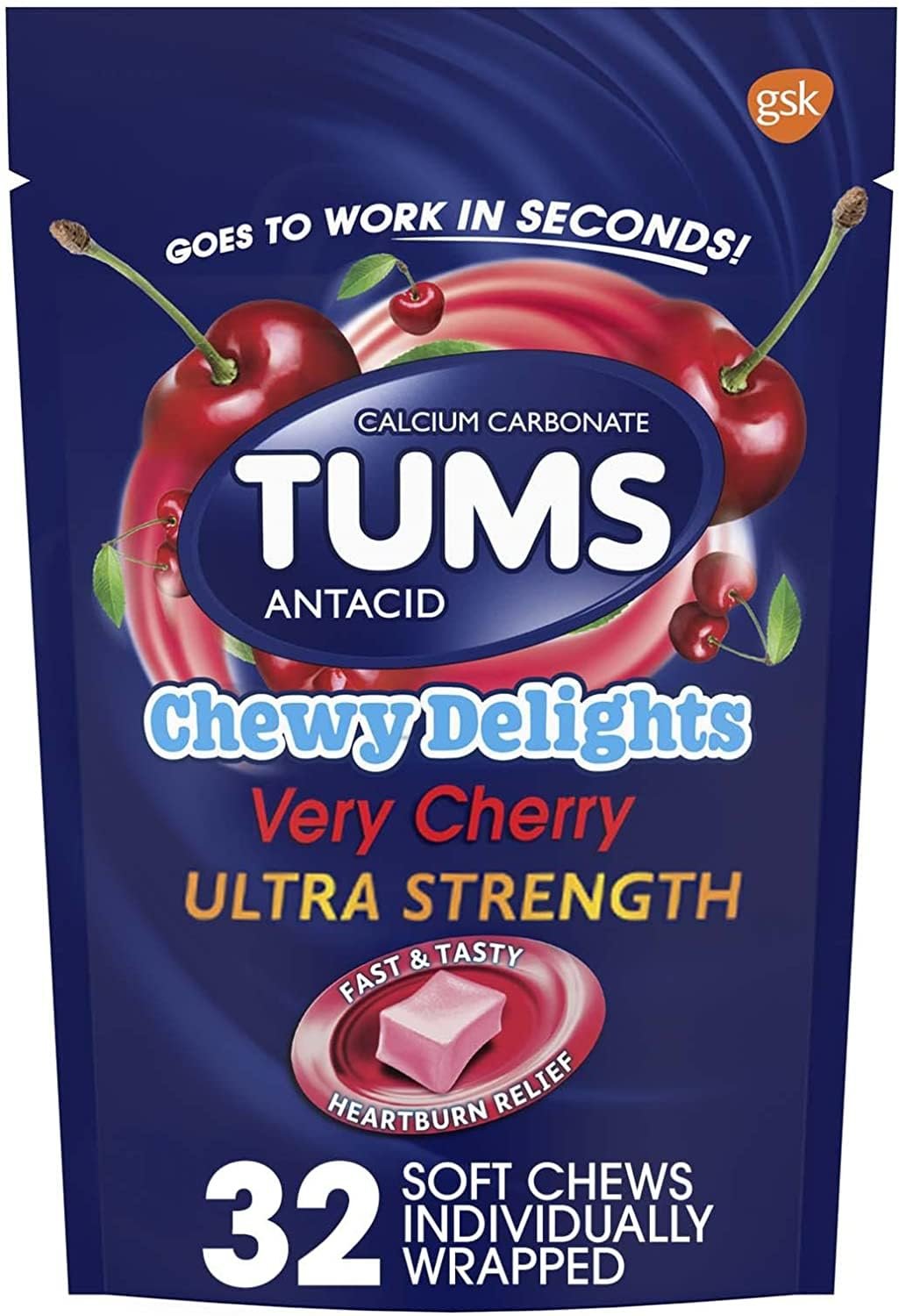Tums Chewy Delights Soft Chews, Very Cherry, (2 Pack of 32count) by TUMS
