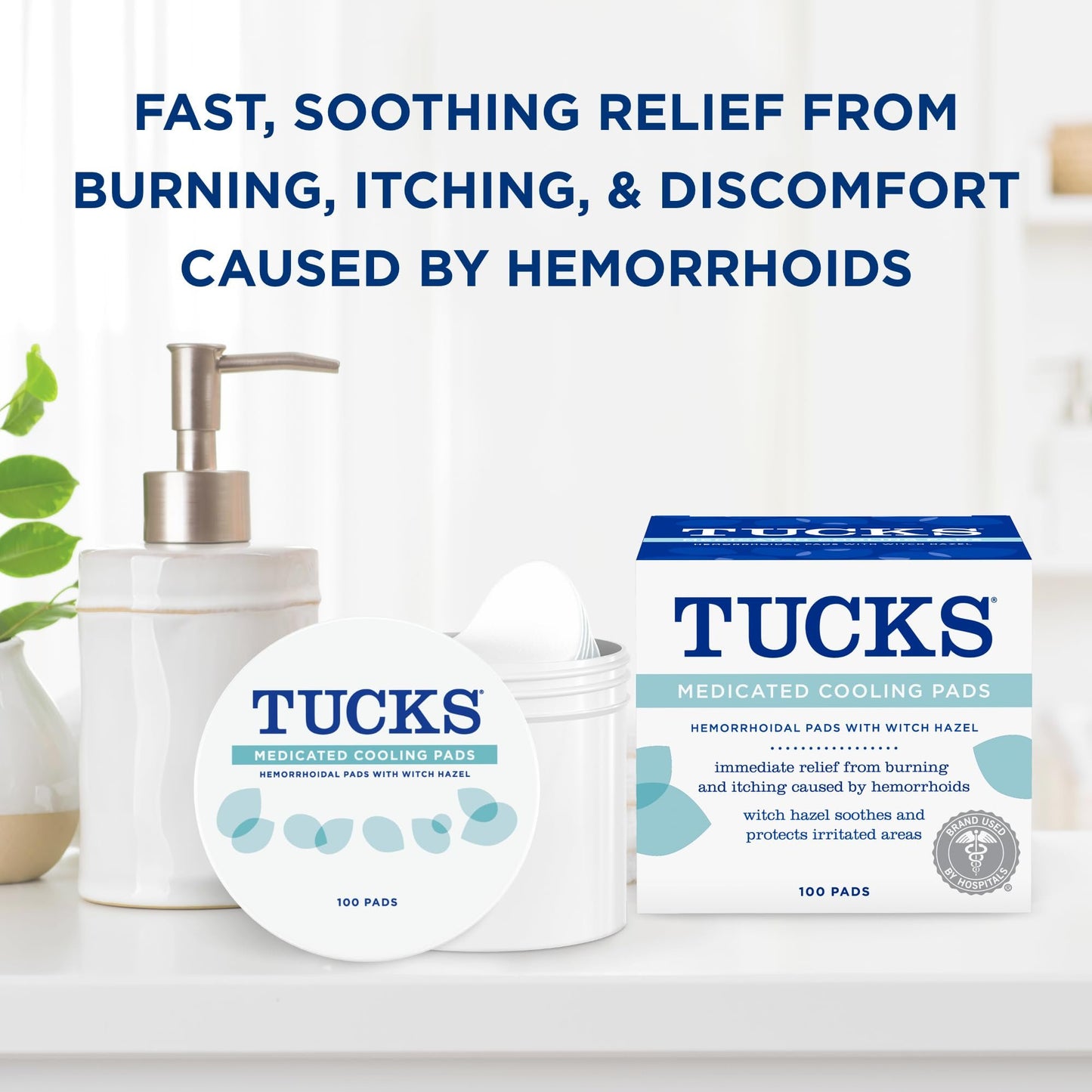 TUCKS Medicated Cooling Pads, 200 Count - Witch Hazel Pads for Sensitive Areas, Cleanse and Protect from Irritation