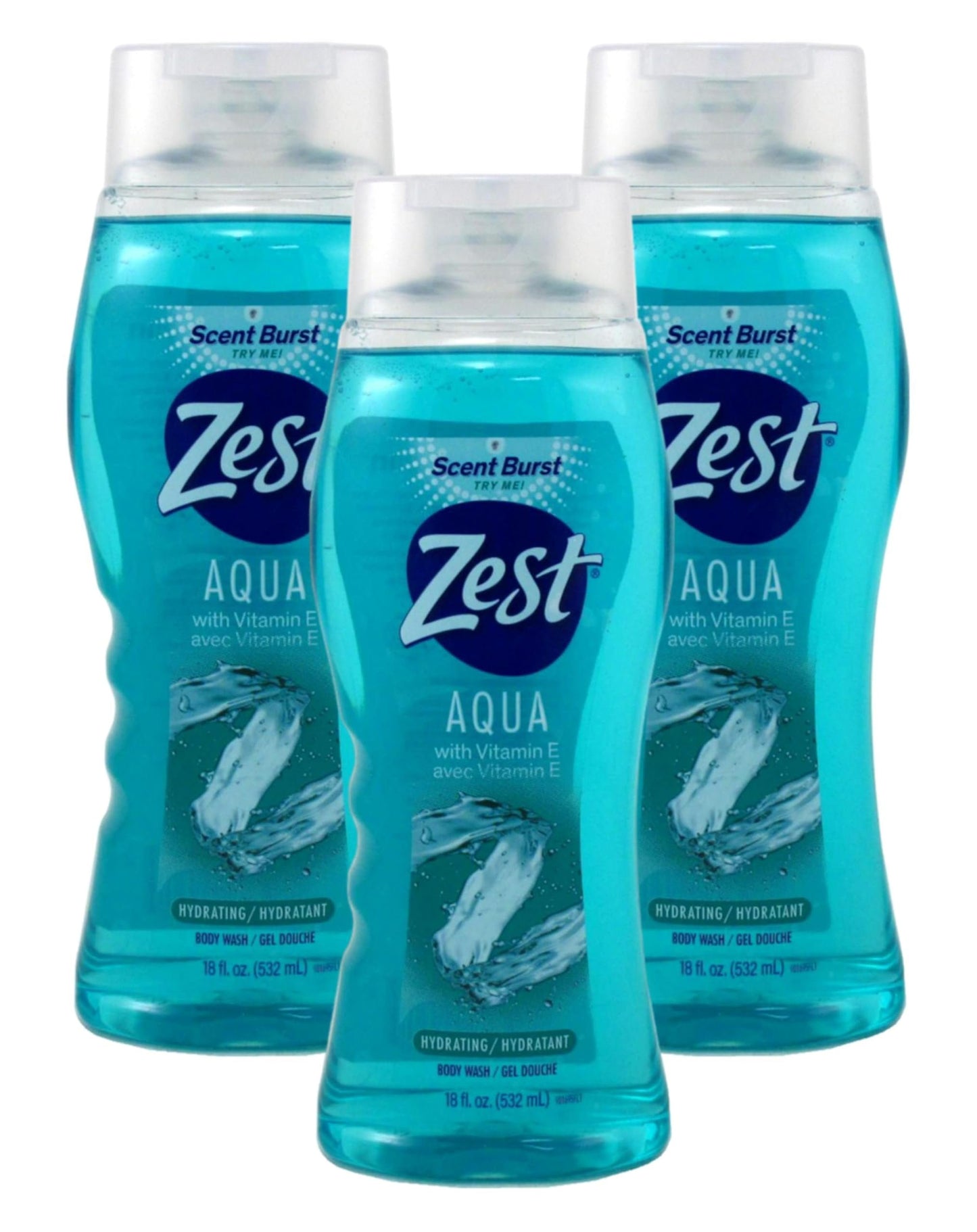Zest Body Wash Aqua with Vitamin-E Hydrating 18 Ounce (Pack of 3)