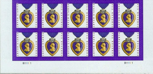 USPS Forever Stamps - Purple Heart Medal Stamps (Sheet of 10) Scott #5419