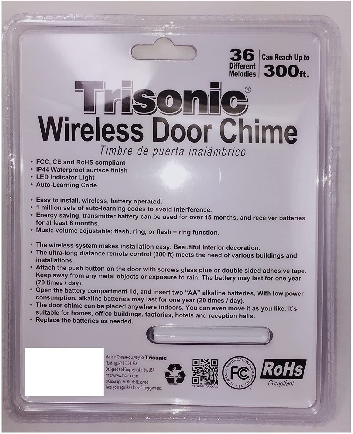 Trisonic Wireless Digital Door Chime 36 Musical Melodies