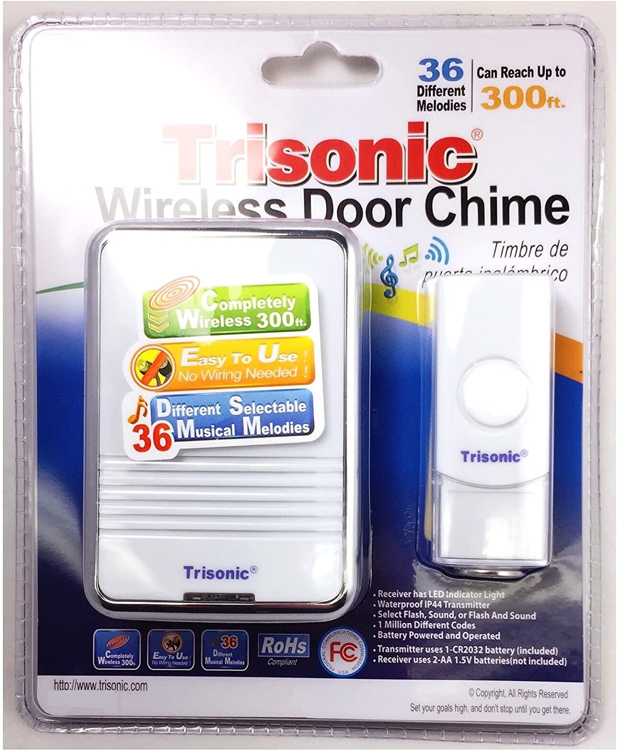 Trisonic Wireless Digital Door Chime 36 Musical Melodies