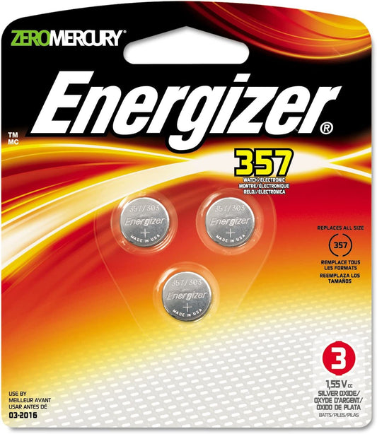 Energizer 357BPZ3 Batteries, f/Watch/Calculator, 1.5 Volt, 3/PK, Red/Black