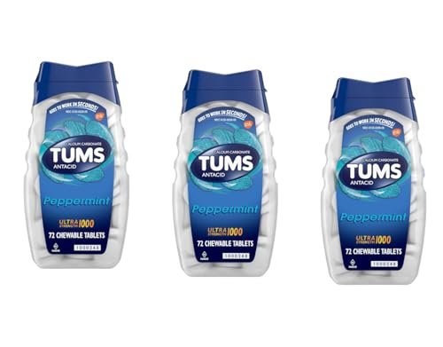 Tums Ultra Strength 1000 Chewable Tablets Peppermint - 72 ct, Pack of 3