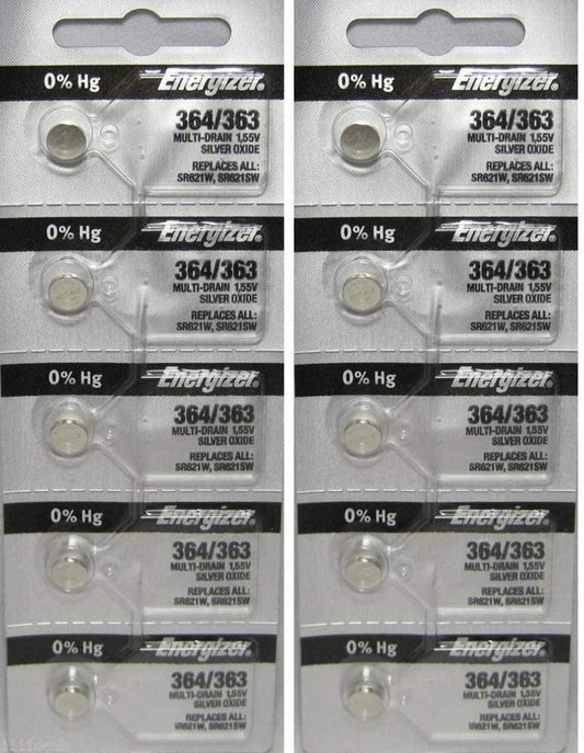 Energizer 364-363 1.55v #364/363 Low-drain Battery (SR621SW) Pack of 5 Batteries.