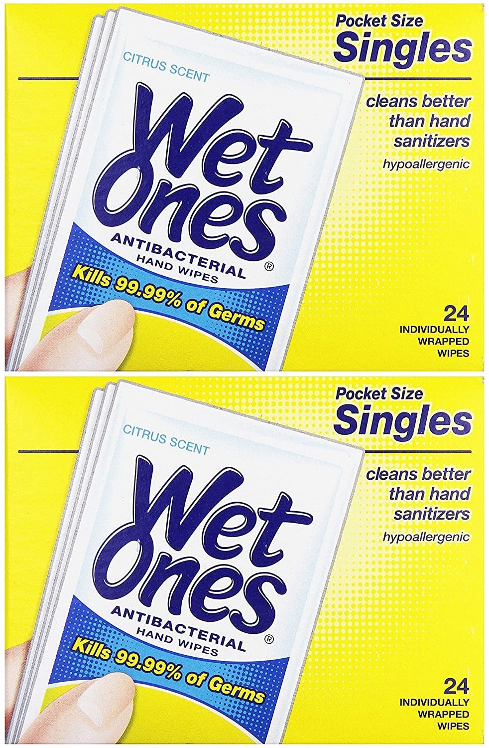 WET ONES Moist Towelette Antibacterial Citrus Singles 24 ea (Pack of 2)