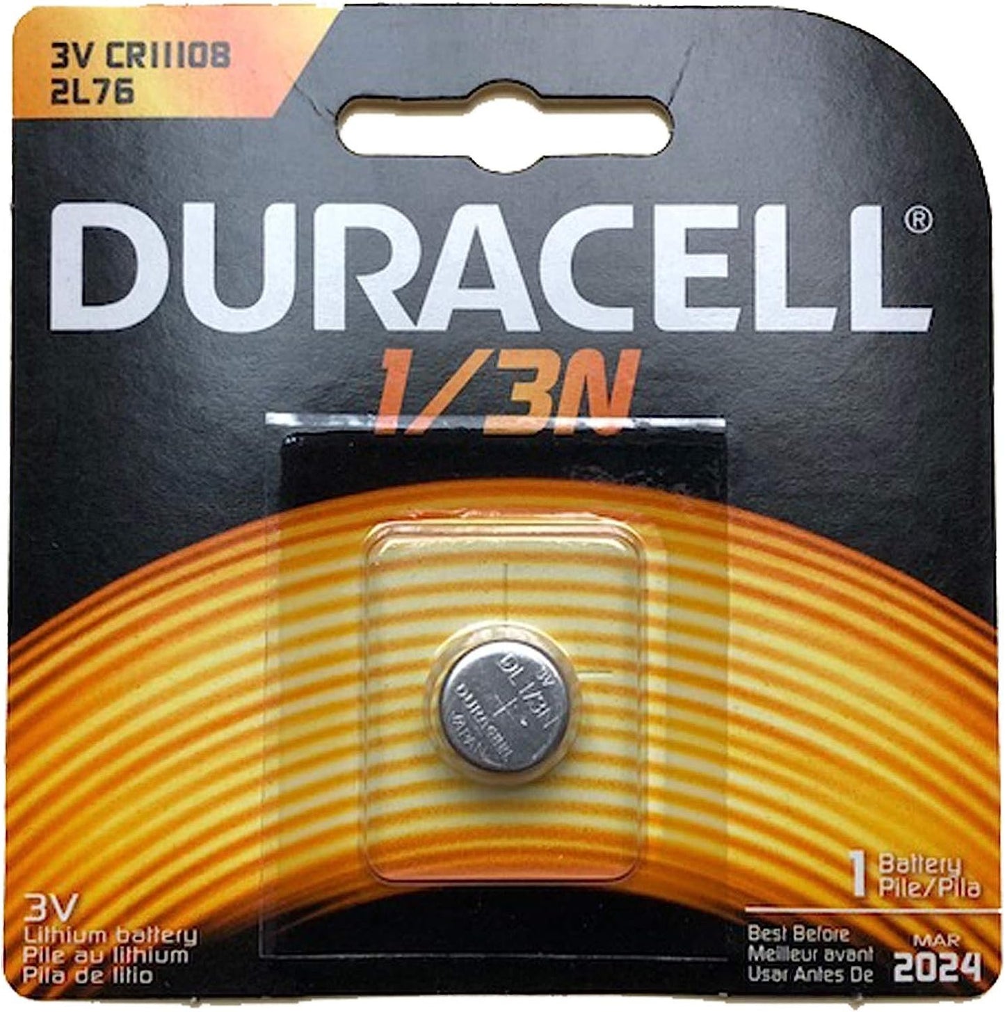 Duracell Photo DL CR1/3N 2L76 3V Lithium Battery Replaces Duracell DL-1/3N, 3N, Ray-O-Vac 867, 2L76, Energizer 2L76BP, 2L76-BP, CR1108, IEC CR11108, CR1-3N, DL1-3N, Comp 15, Duracell DL1/3N, NL1/3N