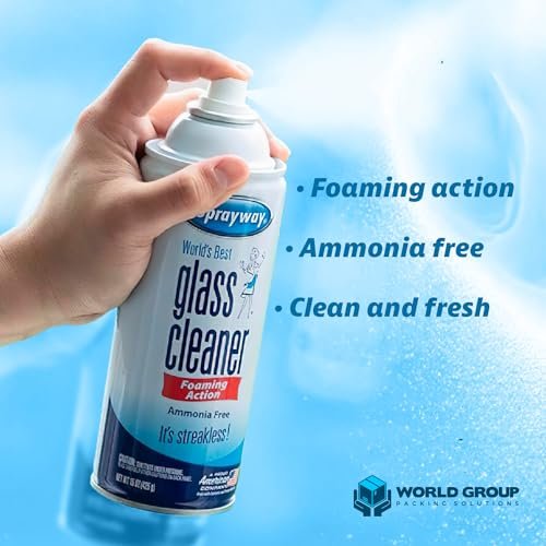 World Group Packing Solutions Glass Cleaner Foam, Foaming Action & Spray, 19oz - 2 Pack - Clean Fresh Scent - Bundled With 2 Microfiber Rags