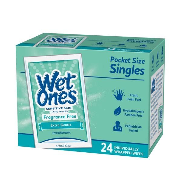 WET ONES Sensitive Skin Hand Wipes, Singles Extra Gentle Fragrance & Alcohol Free 24 ea