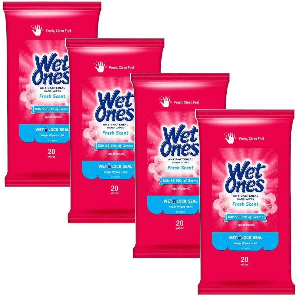 WET ONES Antibacterial Hand Wipes, Fresh Scent 20 ea (Pack of 4)