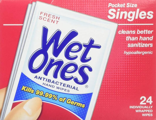 Wet Ones Wet-4721 Antibacterial Hand and Face Wipes Singles, 24-Count (Pack of 5)