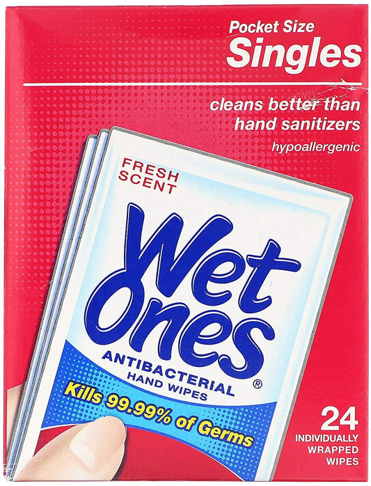 Wet Ones Singles Antibacterial Cleansing Wipes - 1 Box of 24 Singles