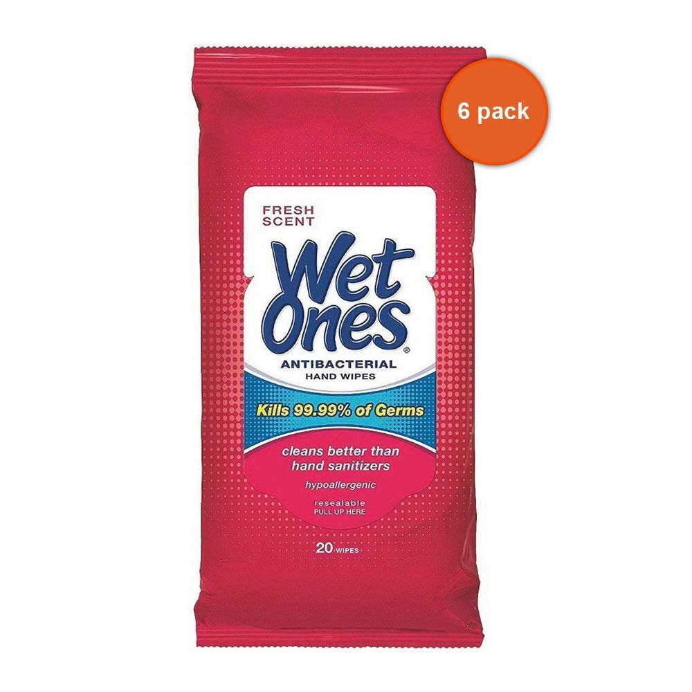 WET ONES Hand Wipes, Fresh Scent 20 ea (Pack of 6)
