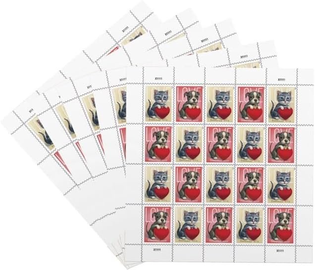 USPS Love 2023 (5 Sheets of 20) Forever Postage Stamps US Postal First Class Valentine Dog Cat Puppy Kitten Pet Wedding Celebration Engagement Invitation Anniversary Romance Party