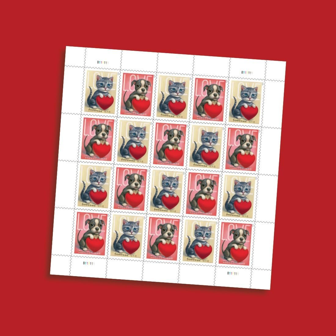 USPS Love 2023 (5 Sheets of 20) Forever Postage Stamps US Postal First Class Valentine Dog Cat Puppy Kitten Pet Wedding Celebration Engagement Invitation Anniversary Romance Party