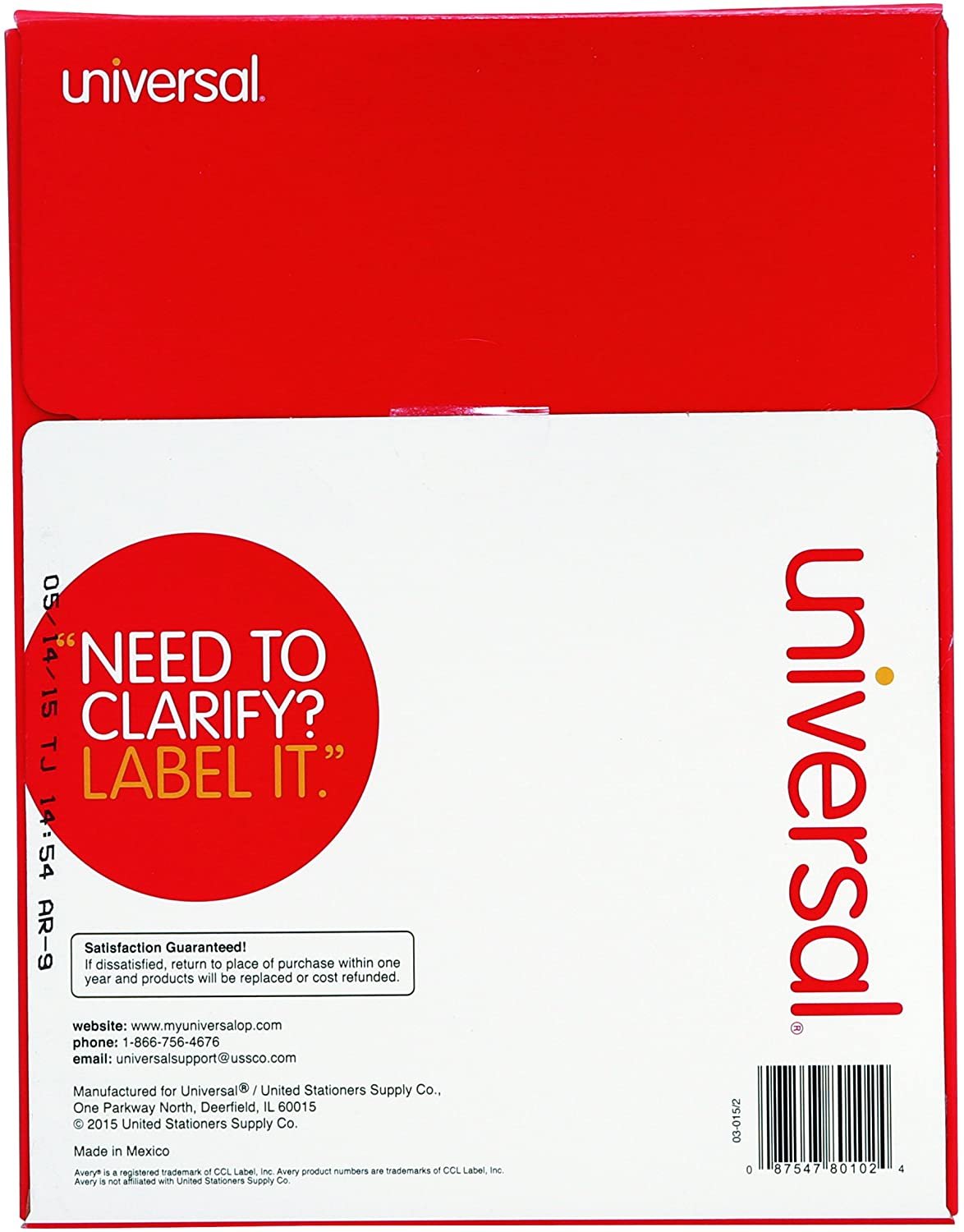 Universal Laser Printer Permanent Labels, 1" x 2-5/8", White, 3000/Box (80102)