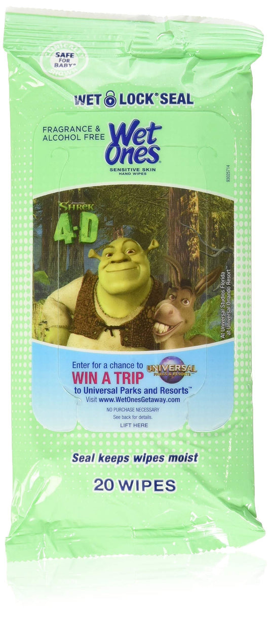 Wet Ones Sensitive Skin Hands & Face Wipes, 20 Count Travel Pack (Pack of 10) 200 Wipes Total