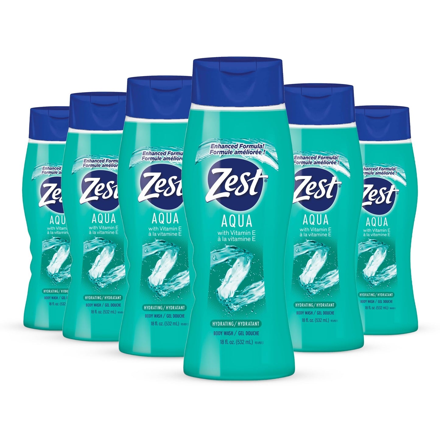 Zest Aqua Hydrating Body Wash, 18 Fl Oz (Pack of 6) - Moisturizing & Refreshing Shower Gel, Easily Lathers for a Relaxing Bubble Bath - Foaming & Exfoliating Skin Cleanser for a Smooth & Clean Skin