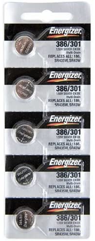Energizer 301 Button Cell Silver Oxide Watch SR43SW Electonic Battery Pack of 5 Batteries