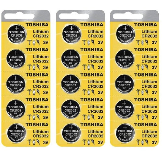 Toshiba CR2032 Battery 3V Lithium Coin Cell (15 Batteries)