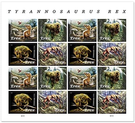 Tyrannosaurus Rex (T Rex) Sheet of 16 Forever First Class US Postage Stamps Prehistoric Dinosaur (16 stamps)