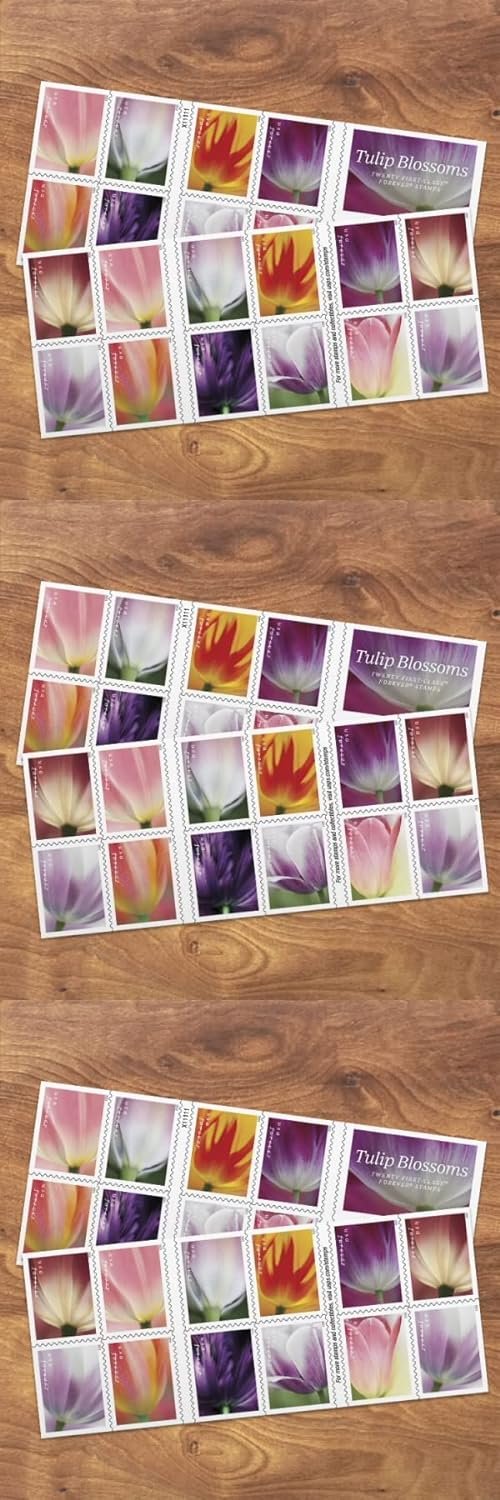 Tulip Blossom Forever First Class Postage Stamps, Valentine, Wedding, Celebration, Anniversary, Romance, Party (3 Sheets of 20 Count Booklet= 60 Stamps)