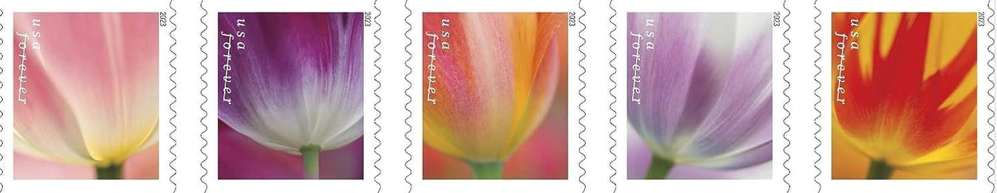 Tulip Blossoms Forever Postage Stamps Book of 20 Self-Stick Stamp for USPS First Class Envelopes (20 Stamps)