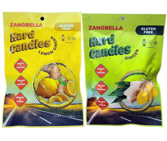 ZANGBELLA Ginger Hard Candy - Relief Nausea, Motion Sickness, Upset Stomach, Individually Wrapped (2 Pack)